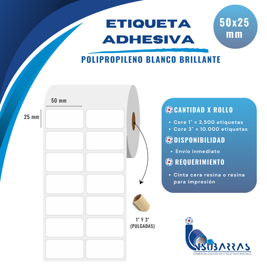 50x25 mm - POLIPROPILENO BLANCO BRILLANTE