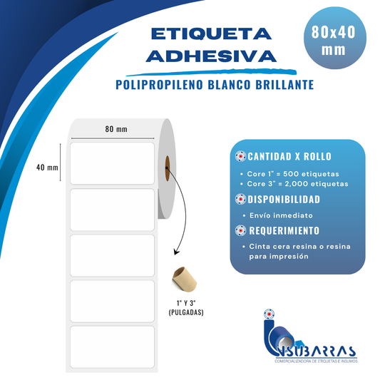 80x40 mm - POLIPROPILENO BLANCO BRILLANTE