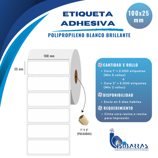 100x25 mm - POLIPROPILENO BLANCO BRILLANTE