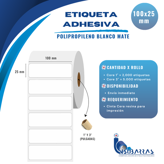 100x25 mm - POLIPROPILENO BLANCO MATE