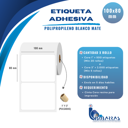 100x80 mm - POLIPROPILENO BLANCO MATE