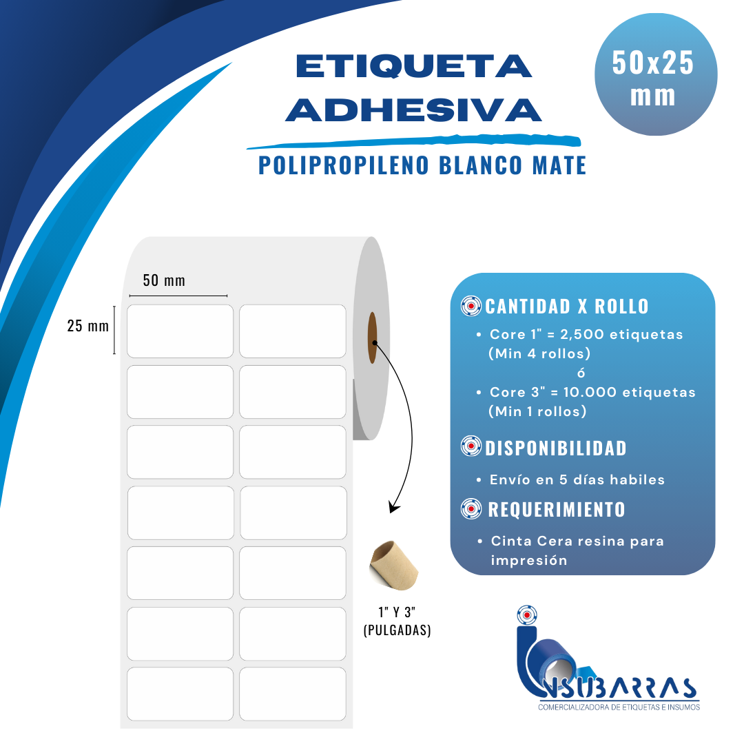 50x25 mm - POLIPROPILENO BLANCO MATE