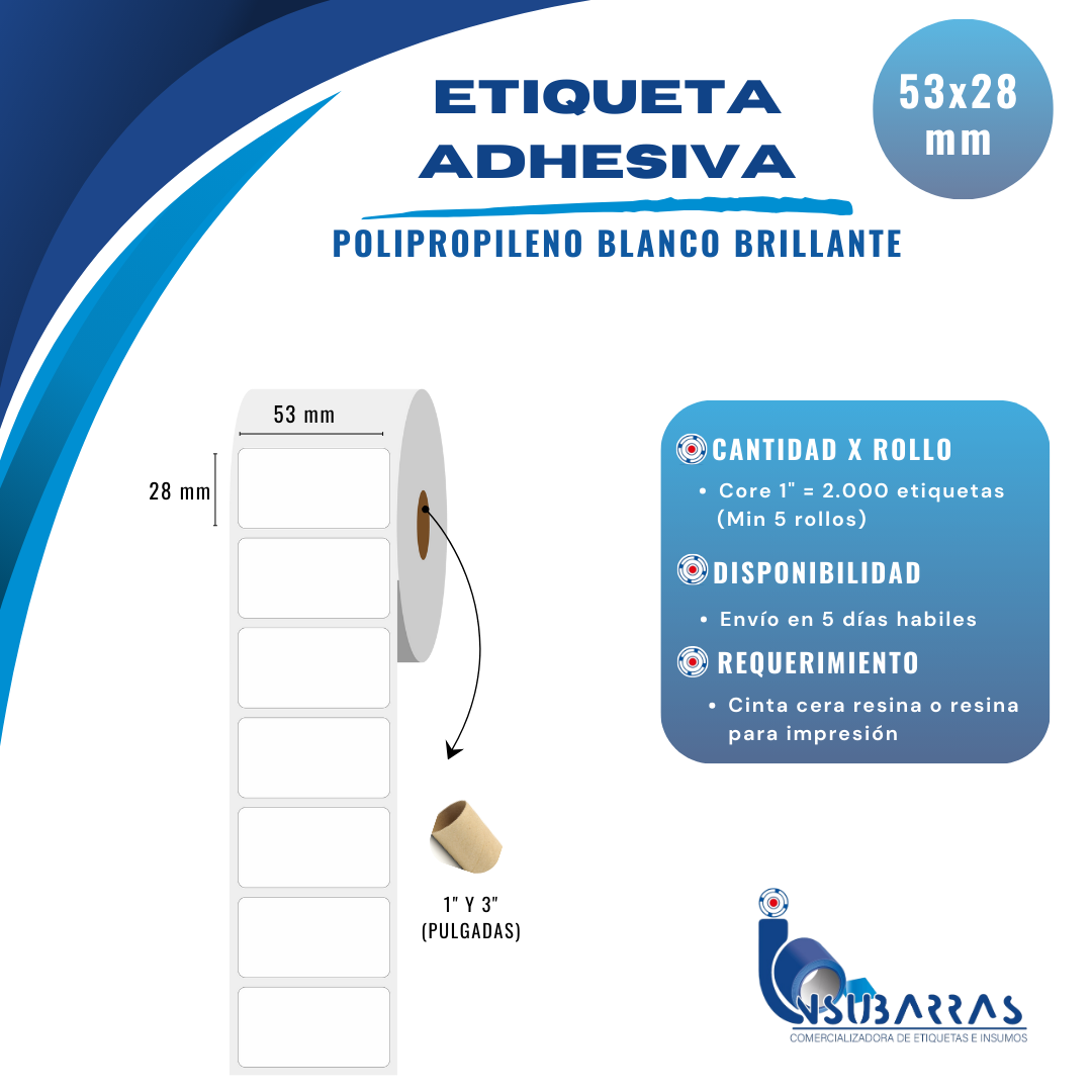 53x28 mm - POLIPROPILENO BLANCO BRILLANTE