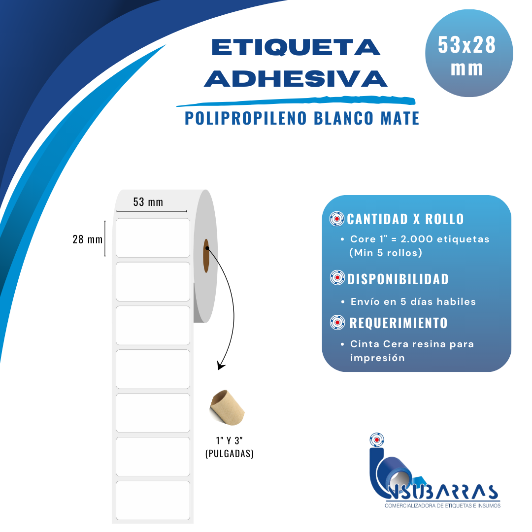 53x28 mm - POLIPROPILENO BLANCO MATE
