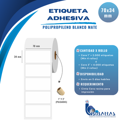 70x34 mm - POLIPROPILENO BLANCO MATE