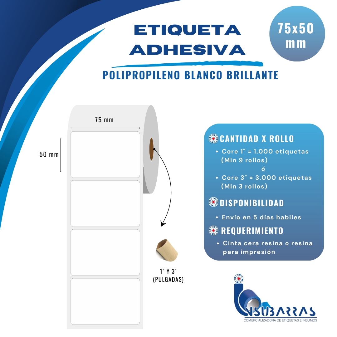 75x50 mm - POLIPROPILENO BLANCO BRILLANTE