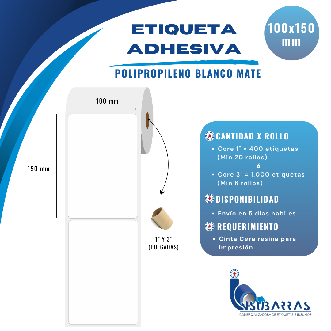 100x150 mm - POLIPROPILENO BLANCO MATE
